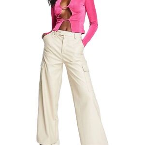 Missguided FAUX LEATHER CARGO WIDE LEG TROUSERS